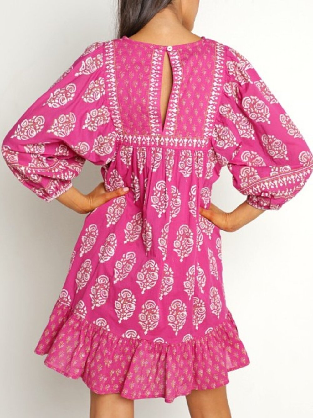 Cleobella Magdalena Mini Dress in Pink Block Print Size Large - Picture 3 of 7